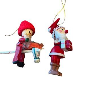 Vintage Wooden Santa Ornaments